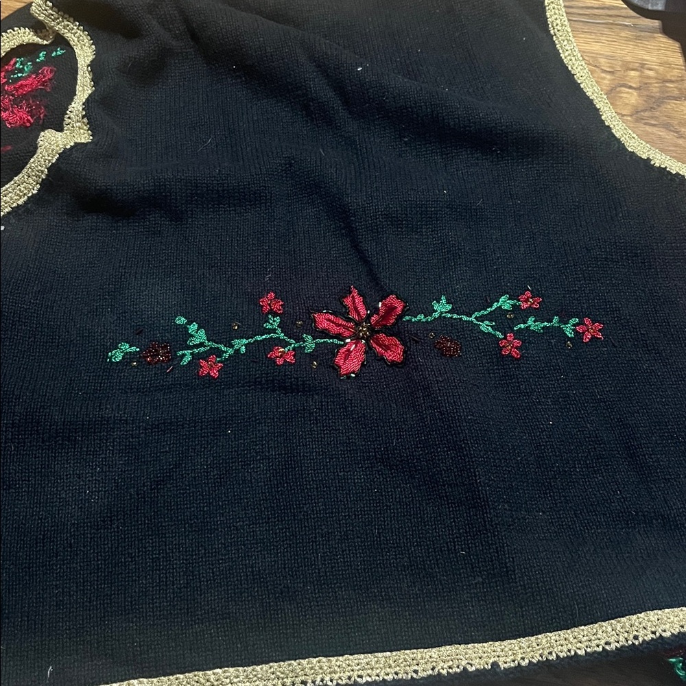 Vtg Segue Noel Vest sz XL Christmas sweater, Beaded, Embroidered Festive b2-25 - Picture 6 of 6